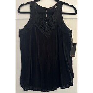 FYLO Black Sleeveless Rayon Lace Detail Top Buttons Down Back Size S
